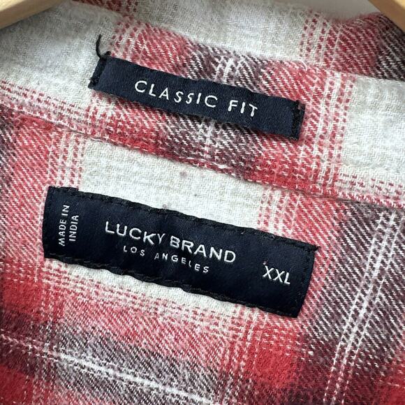 Lucky Brand Shirt Mens XXL Flannel Red White Plaid Classic Fit Button Up Cotton - Picture 2 of 9